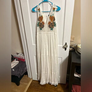 Lulu's White Maxi Dress with Floral Embroidery